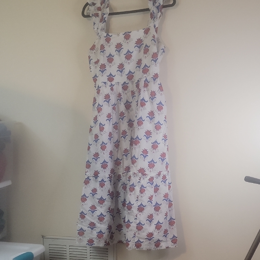 J. Crew White Maxi Dress with Red and Blue Floral Print